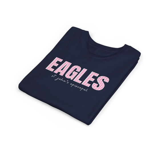 Big Kid Pink Gingham Eagles Tee | Bella + Canvas Unisex Youth Shirt
