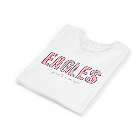 Big Kid Red Gingham Eagle Pride Tee | Unisex Bella + Canvas Youth Jersey Tee