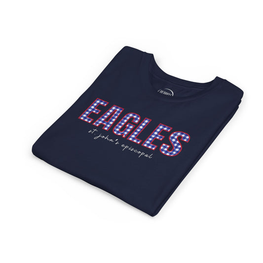 Big Kid Blue Gingham Eagle Spirit Tee | Unisex Bella + Canvas Youth Jersey Tee