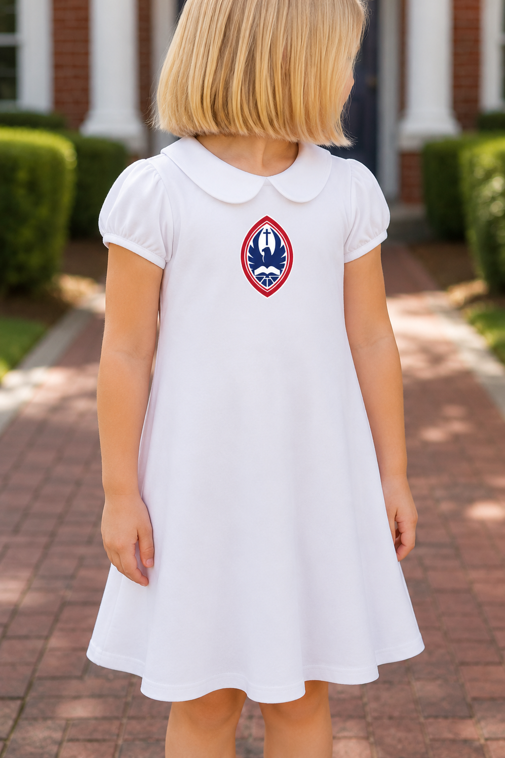Little Kid St. John’s Short Sleeve Peter Pan Crest Dress
