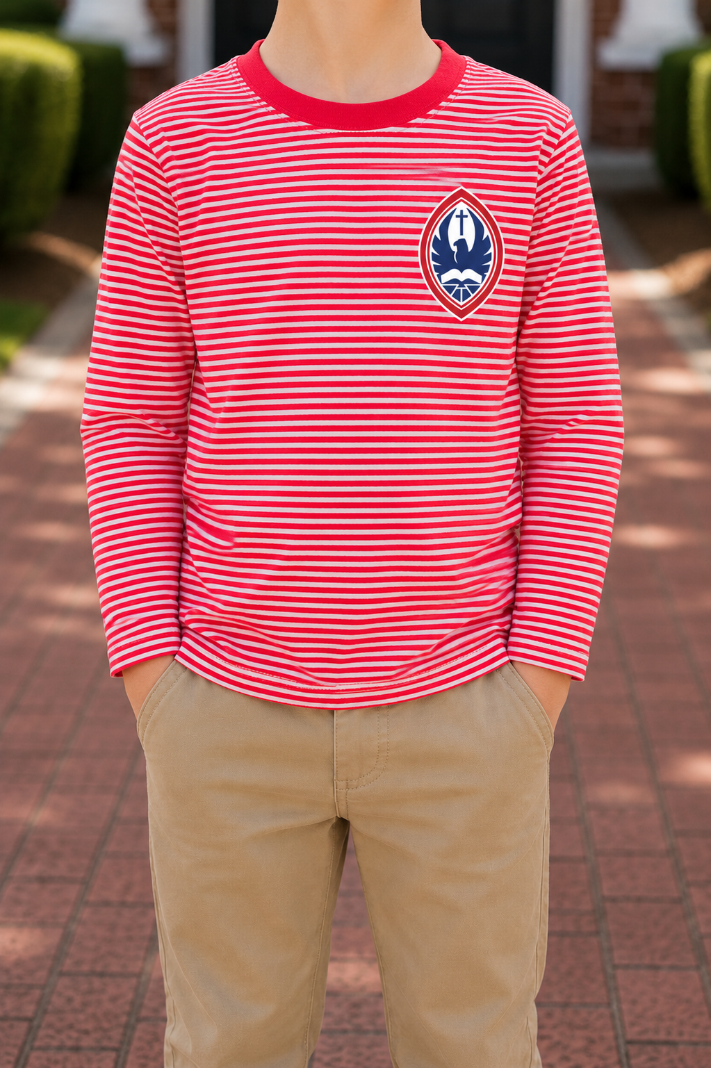 Little Kid Classic Striped Long Sleeve Crest Tee