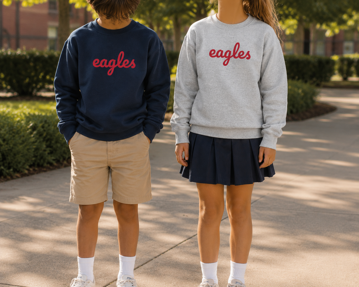 Big Kid Eagles Script Printed Crewneck Sweatshirt