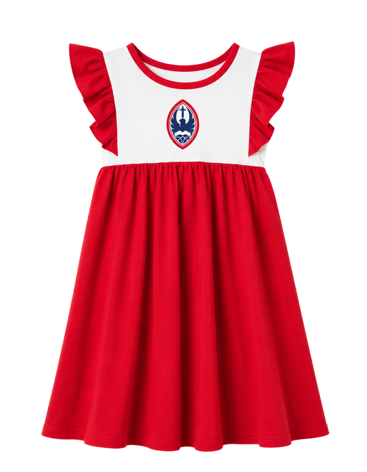 Little Kid St. John's Flutter Sleeve Crest Twirl Dress