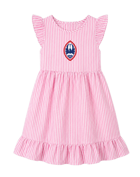 Little Kid St. John's Seersucker Flutter Sleeve Crest Dress