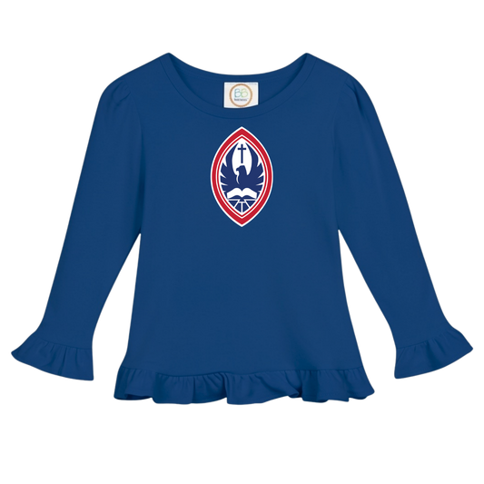 Little Kid Girls Long Sleeve Ruffle Crest Tee