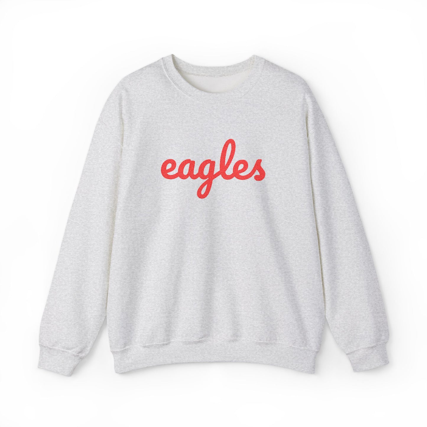Adult Eagles Red Script Embroidered Crewneck Sweatshirt