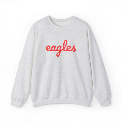 Adult Eagles Red Script Embroidered Crewneck Sweatshirt