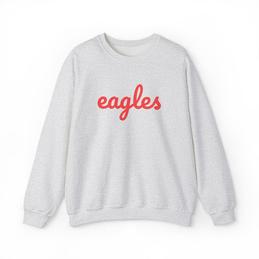 Adult Eagles Red Script Embroidered Crewneck Sweatshirt