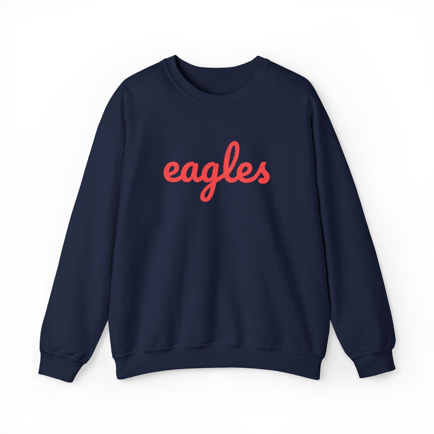 Adult Eagles Red Script Embroidered Crewneck Sweatshirt