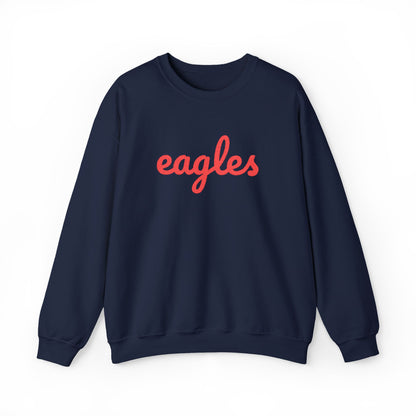 Adult Eagles Red Script Embroidered Crewneck Sweatshirt