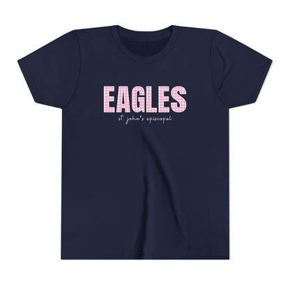 Big Kid Pink Gingham Eagles Tee | Bella + Canvas Unisex Youth Shirt