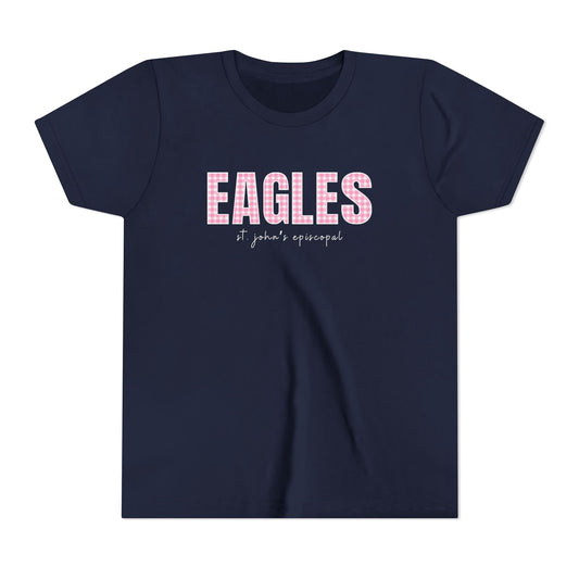 Big Kid Pink Gingham Eagles Tee | Bella + Canvas Unisex Youth Shirt
