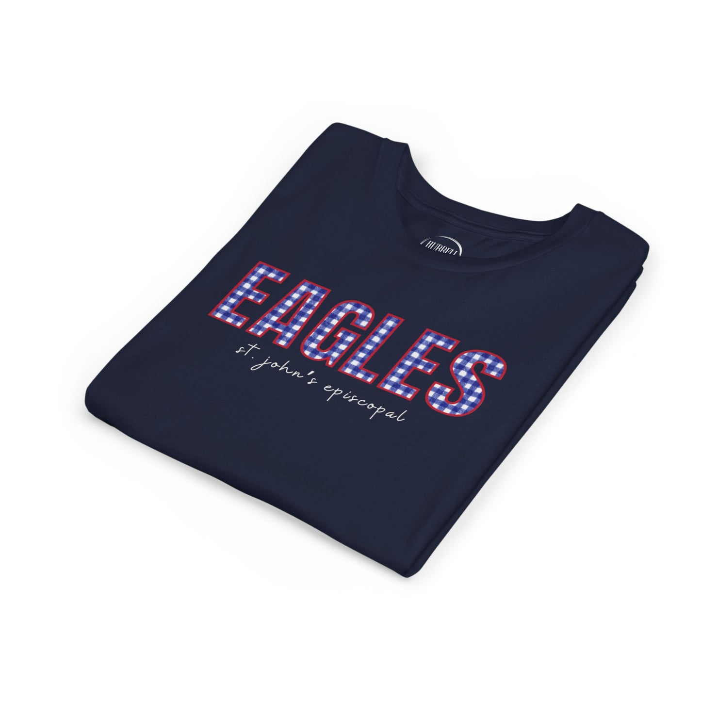 Big Kid Blue Gingham Eagle Spirit Tee | Unisex Bella + Canvas Youth Jersey Tee