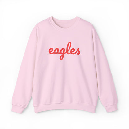 Adult Eagles Red Script Embroidered Crewneck Sweatshirt