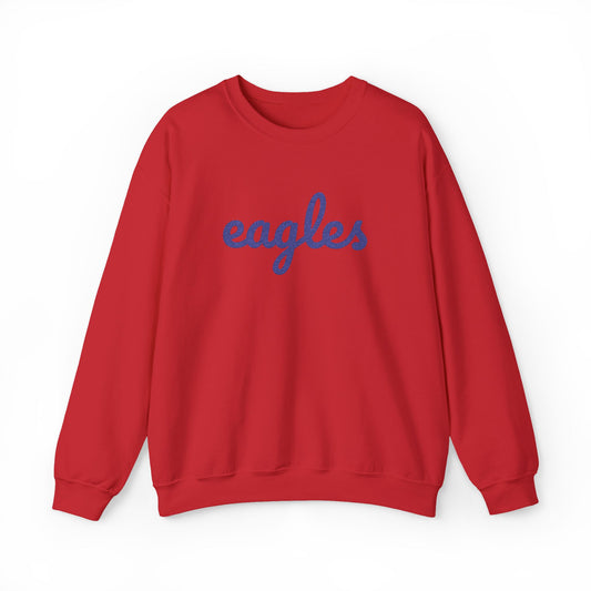 Adult Eagles Navy Script Embroidered Crewneck Sweatshirt