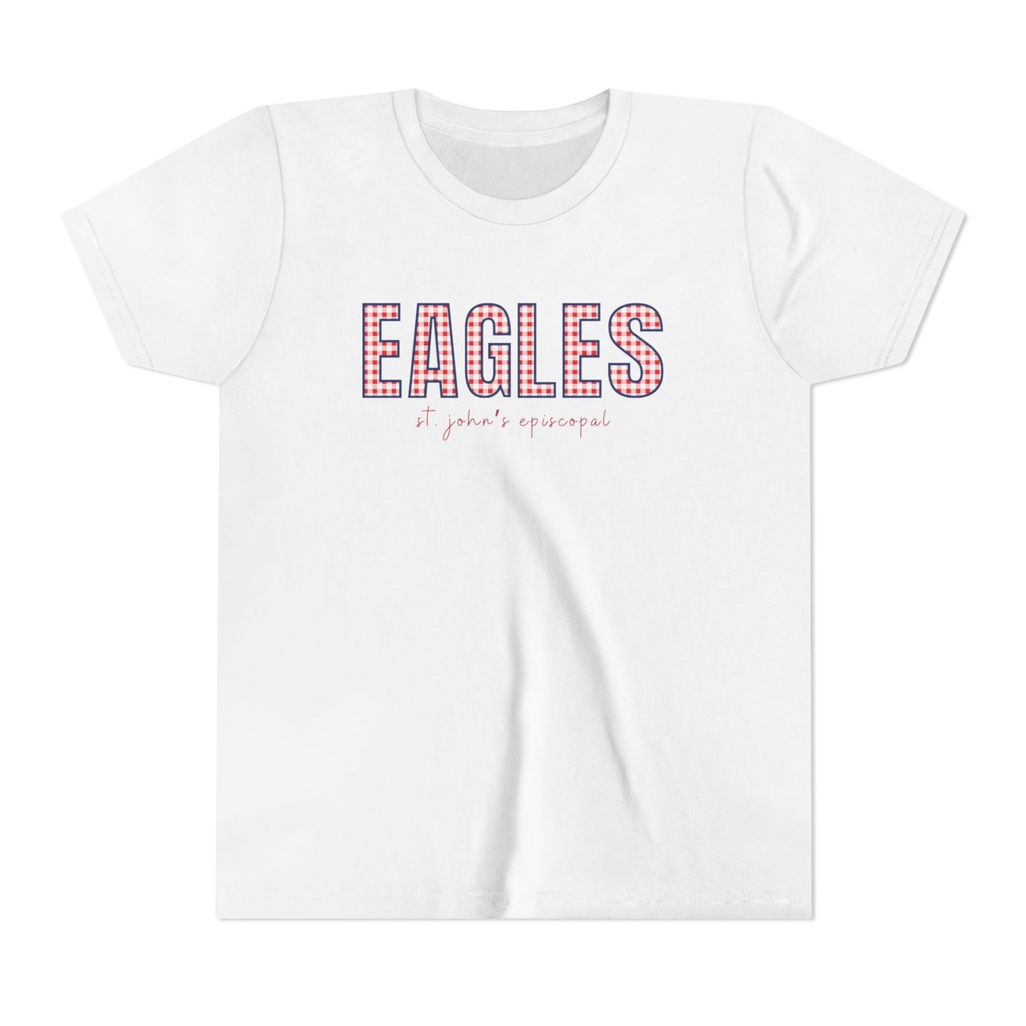 Big Kid Red Gingham Eagle Pride Tee | Unisex Bella + Canvas Youth Jersey Tee