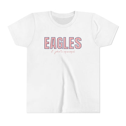 Big Kid Red Gingham Eagle Pride Tee | Unisex Bella + Canvas Youth Jersey Tee