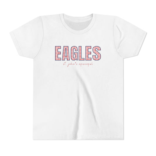Big Kid Red Gingham Eagle Pride Tee | Unisex Bella + Canvas Youth Jersey Tee