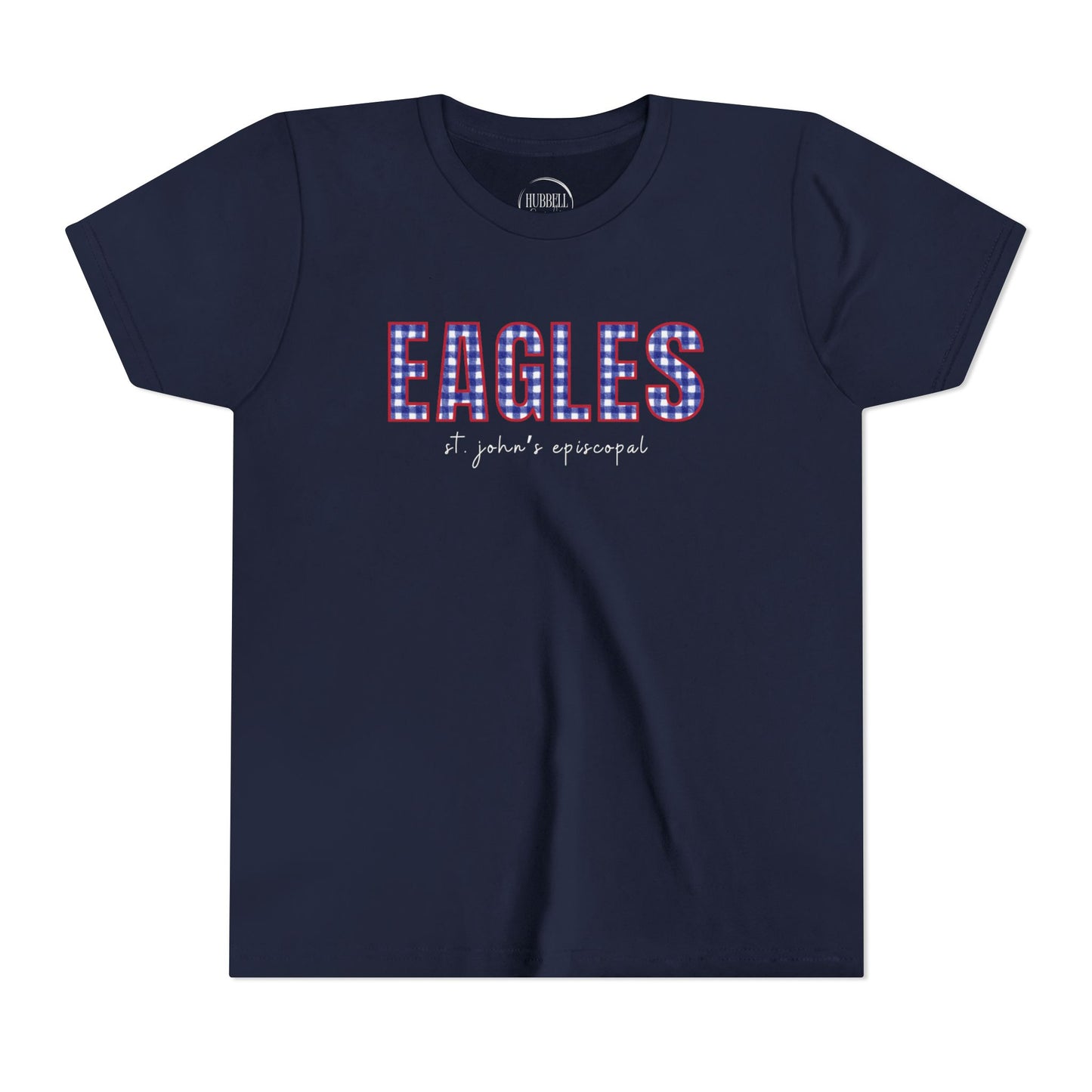 Big Kid Blue Gingham Eagle Spirit Tee | Unisex Bella + Canvas Youth Jersey Tee