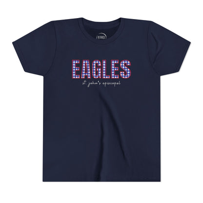 Big Kid Blue Gingham Eagle Spirit Tee | Unisex Bella + Canvas Youth Jersey Tee