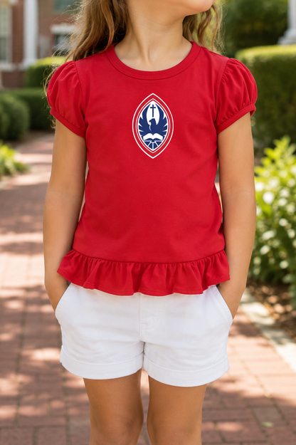 Little Kid Girls Ruffle Crest Tee