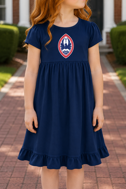 Little Kid St. John’s Empire Waist Ruffle Crest Dress