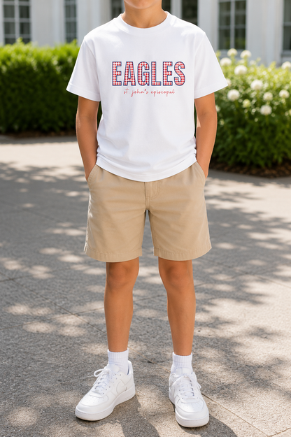 Big Kid Red Gingham Eagle Pride Tee | Unisex Bella + Canvas Youth Jersey Tee