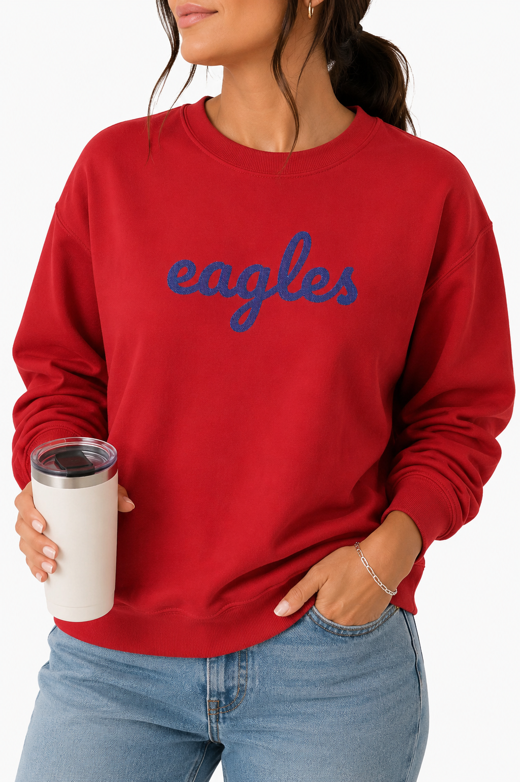 Adult Eagles Navy Script Embroidered Crewneck Sweatshirt