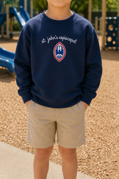 Big Kid St. John's Episcopal Script Crest Crewneck Sweatshirt