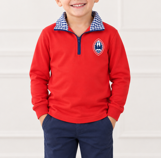 Boys Red & Navy Gingham Quarter-Zip Pullover
