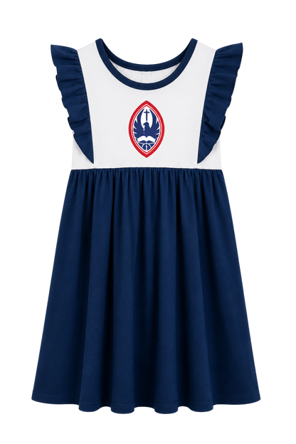 Little Kid St. John's Flutter Sleeve Crest Twirl Dress