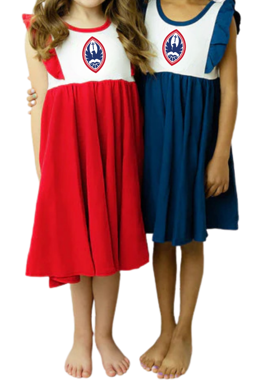 Little Kid St. John's Flutter Sleeve Crest Twirl Dress