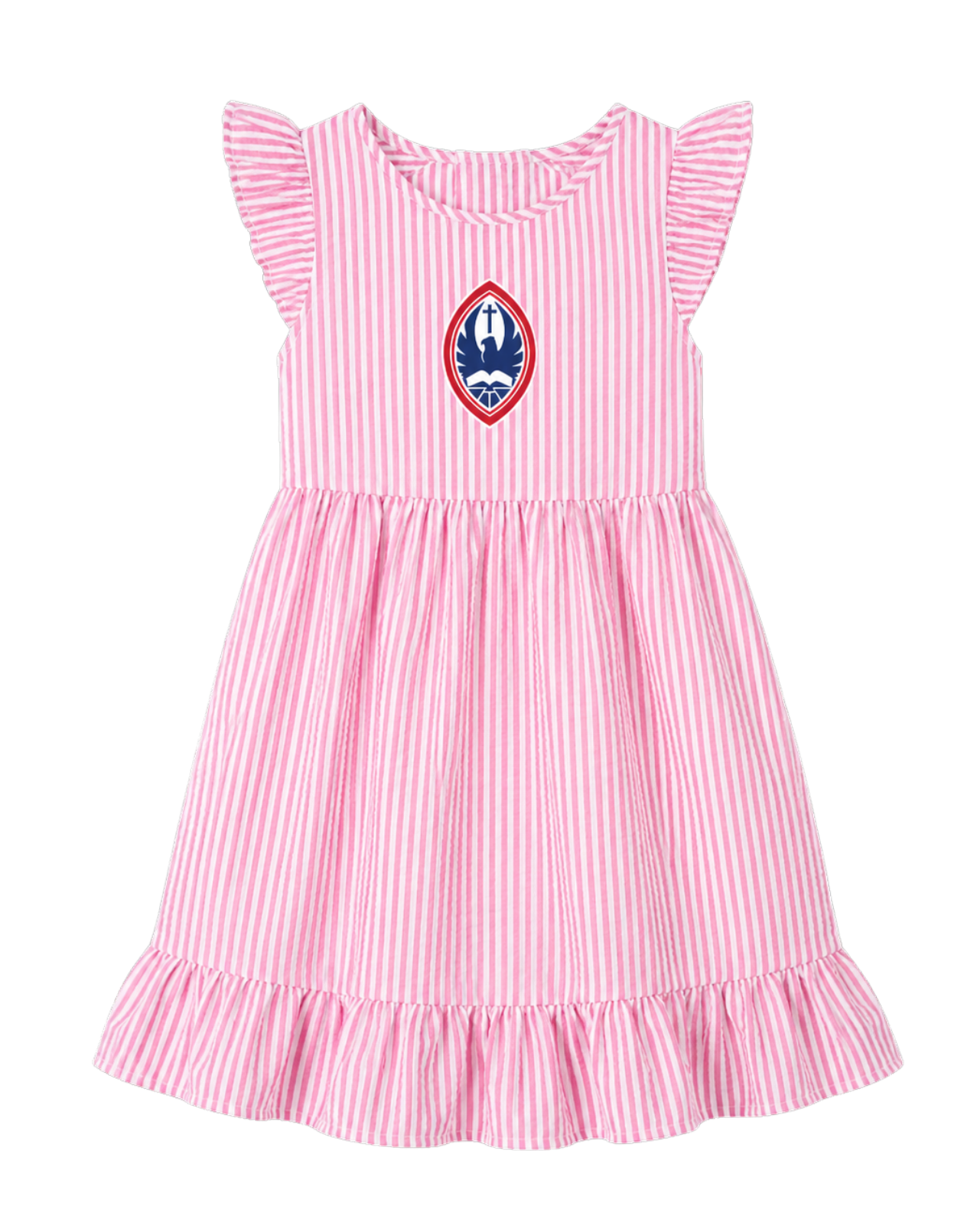 Little Kid St. John's Seersucker Flutter Sleeve Crest Dress