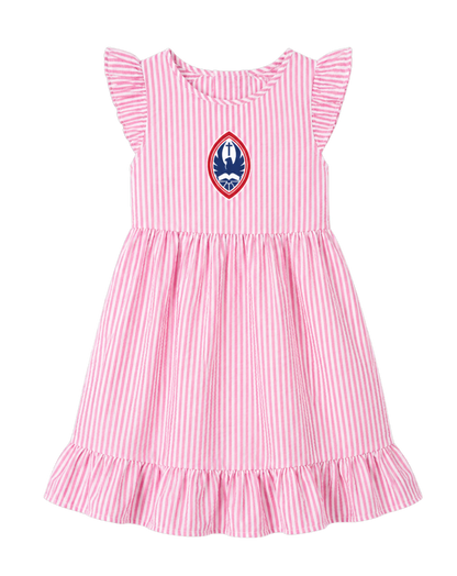 Little Kid St. John's Seersucker Flutter Sleeve Crest Dress
