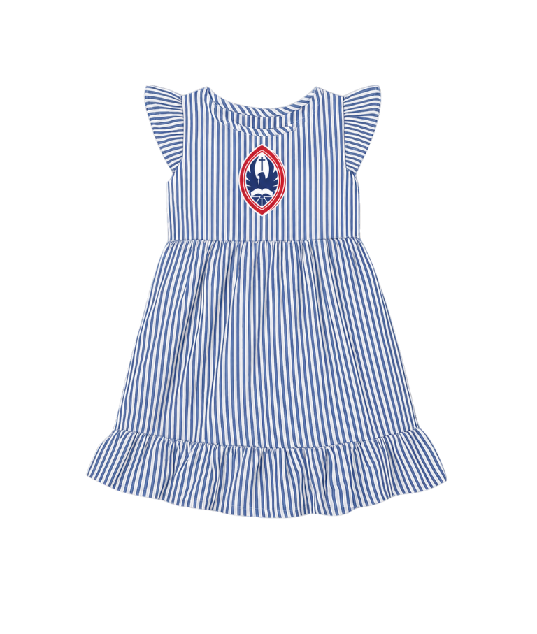 Little Kid St. John's Seersucker Flutter Sleeve Crest Dress