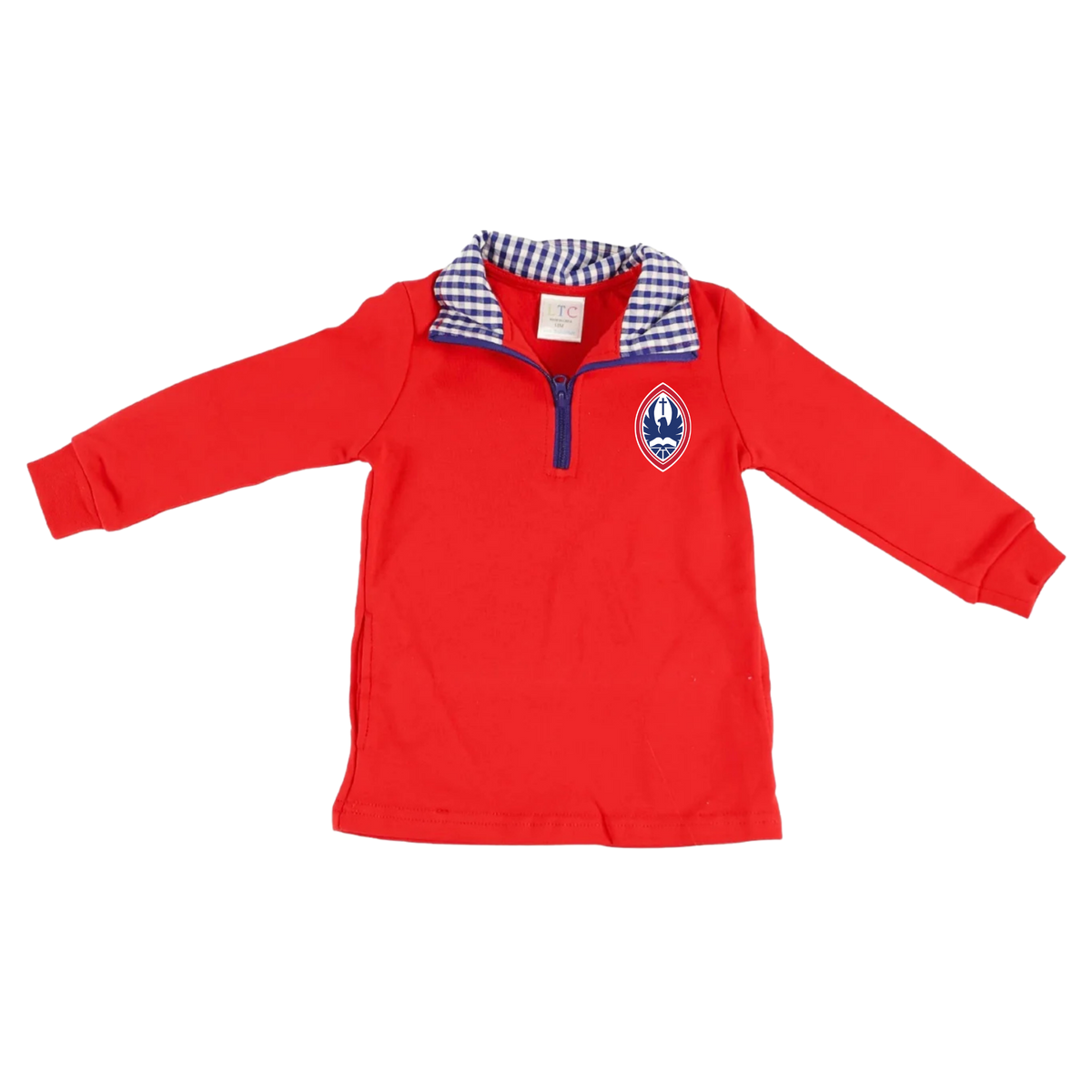 Boys Red & Navy Gingham Quarter-Zip Pullover