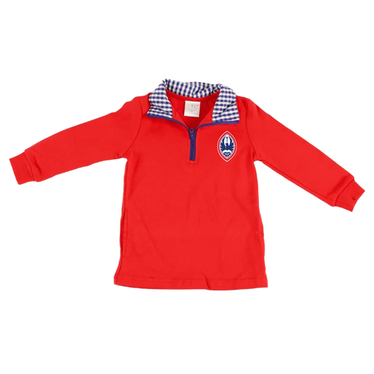 Boys Red & Navy Gingham Quarter-Zip Pullover