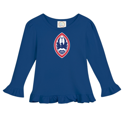Little Kid Girls Long Sleeve Ruffle Crest Tee