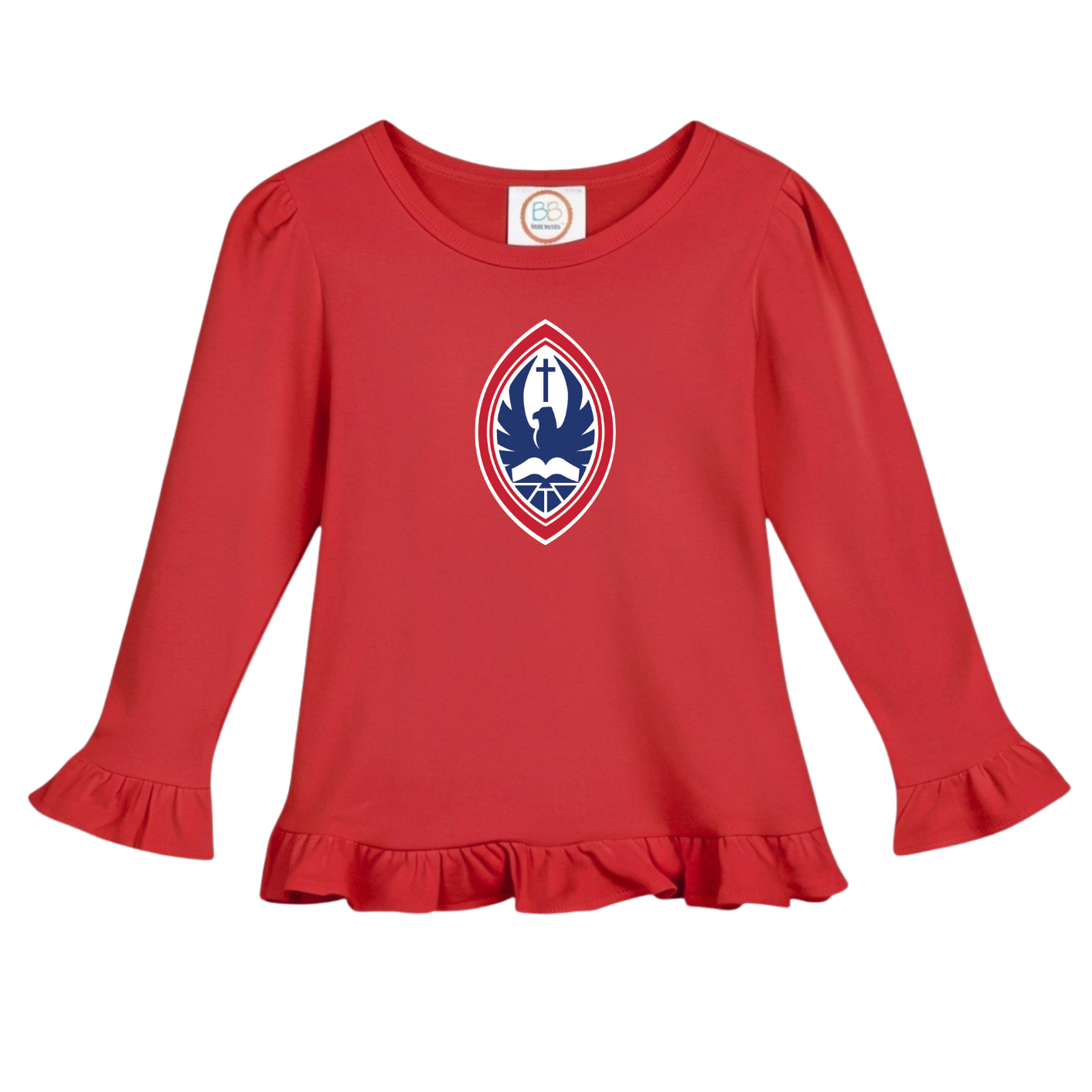 Little Kid Girls Long Sleeve Ruffle Crest Tee