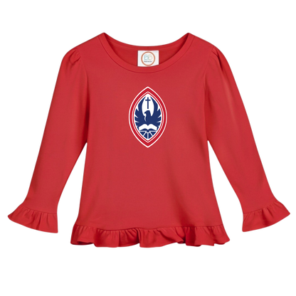 Little Kid Girls Long Sleeve Ruffle Crest Tee