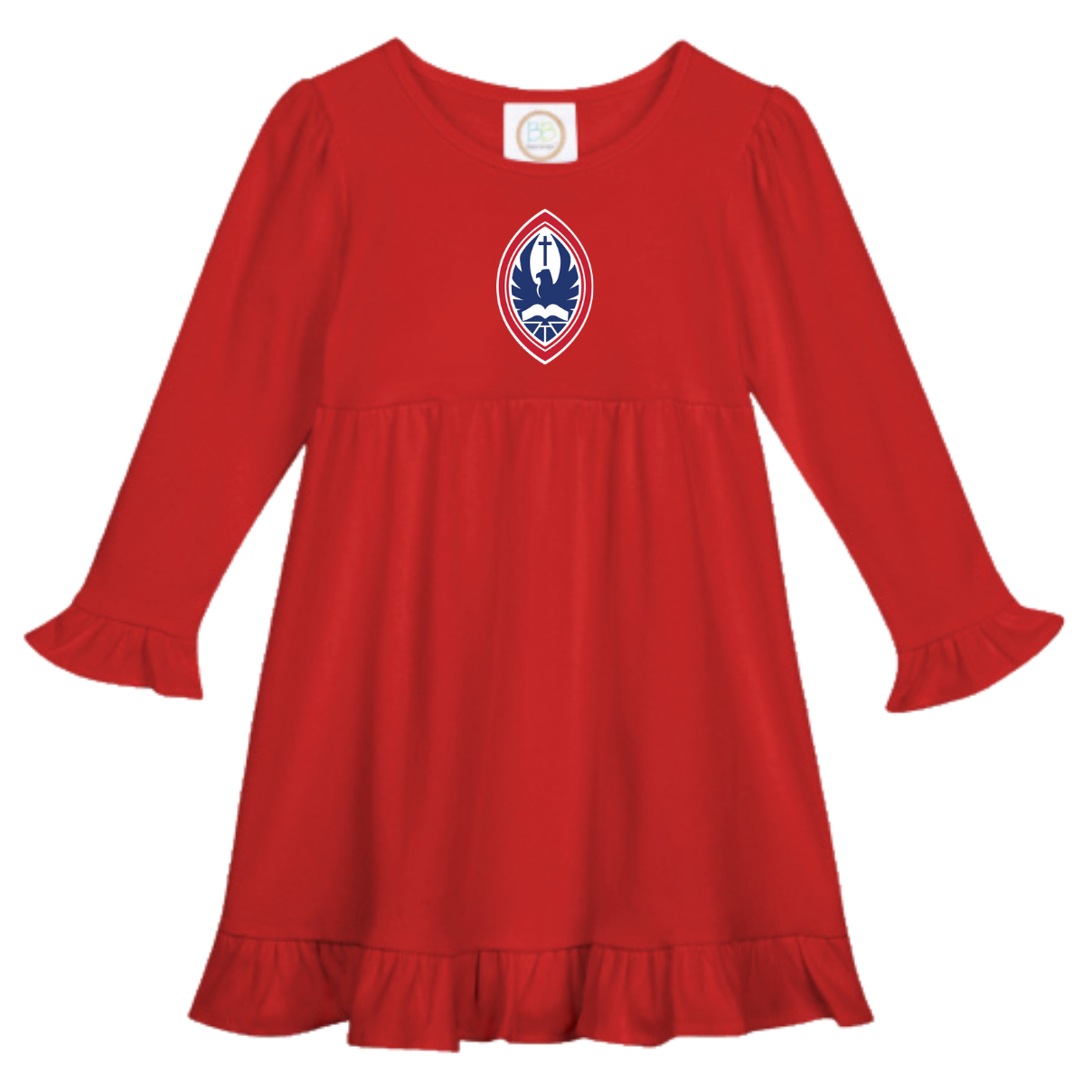 Little Kid Long Sleeve Ruffle Crest Dress