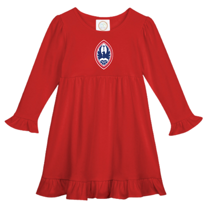 Little Kid Long Sleeve Ruffle Crest Dress