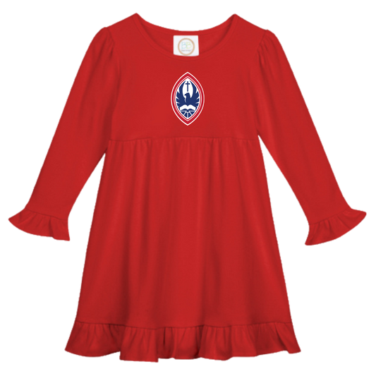 Little Kid Long Sleeve Ruffle Crest Dress