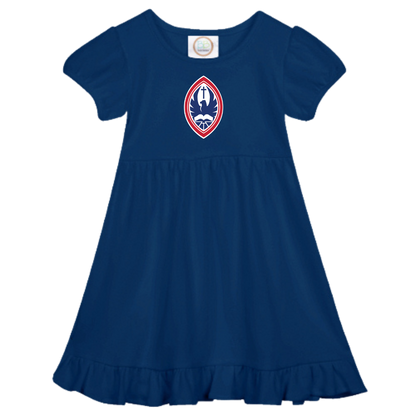 Little Kid St. John’s Empire Waist Ruffle Crest Dress