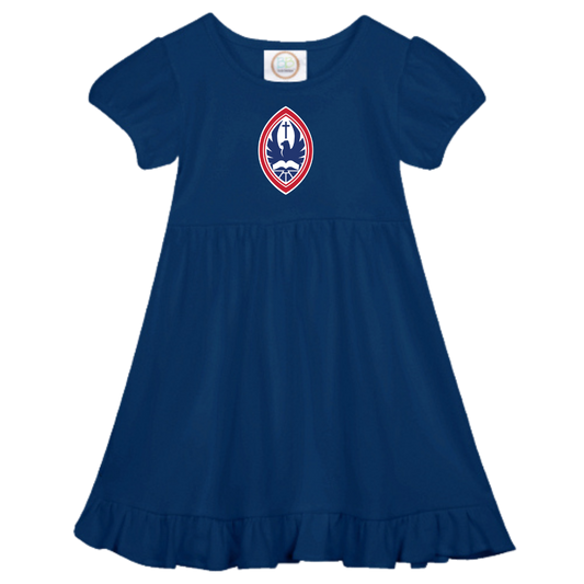 Little Kid St. John’s Empire Waist Ruffle Crest Dress
