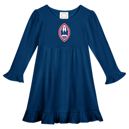 Little Kid Long Sleeve Ruffle Crest Dress