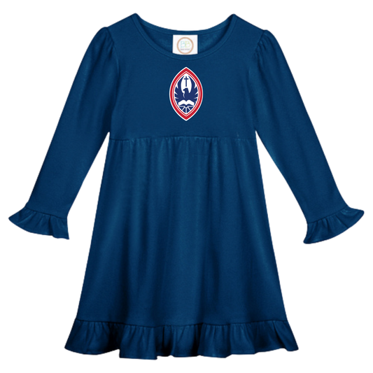 Little Kid Long Sleeve Ruffle Crest Dress