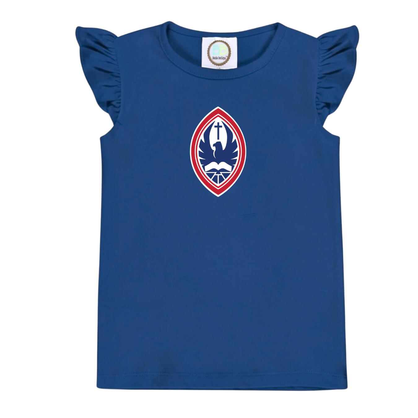 Little Kid Girls Flutter Sleeve Crest Tee