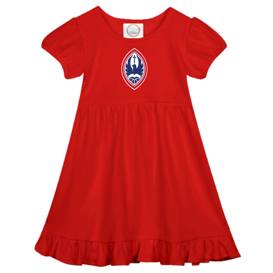 Little Kid St. John’s Empire Waist Ruffle Crest Dress