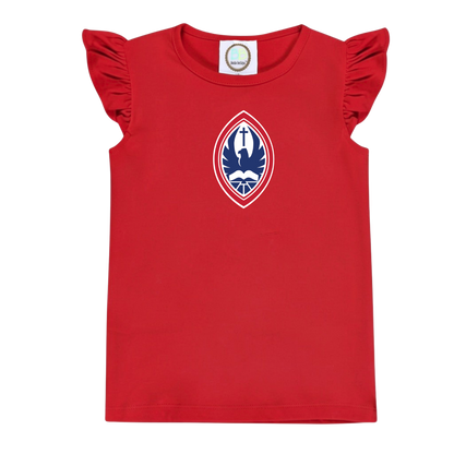 Little Kid Girls Flutter Sleeve Crest Tee
